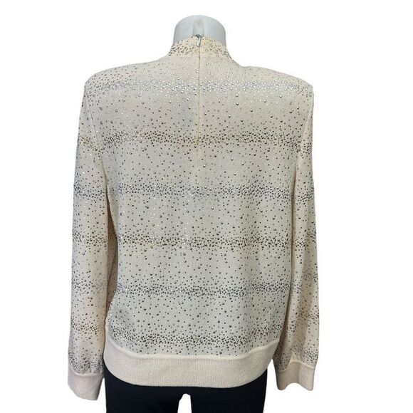St. John Evening Embellished‎ Gold Silver Cream Mock Neck Sweater Size M Vintage - Picture 8 of 11